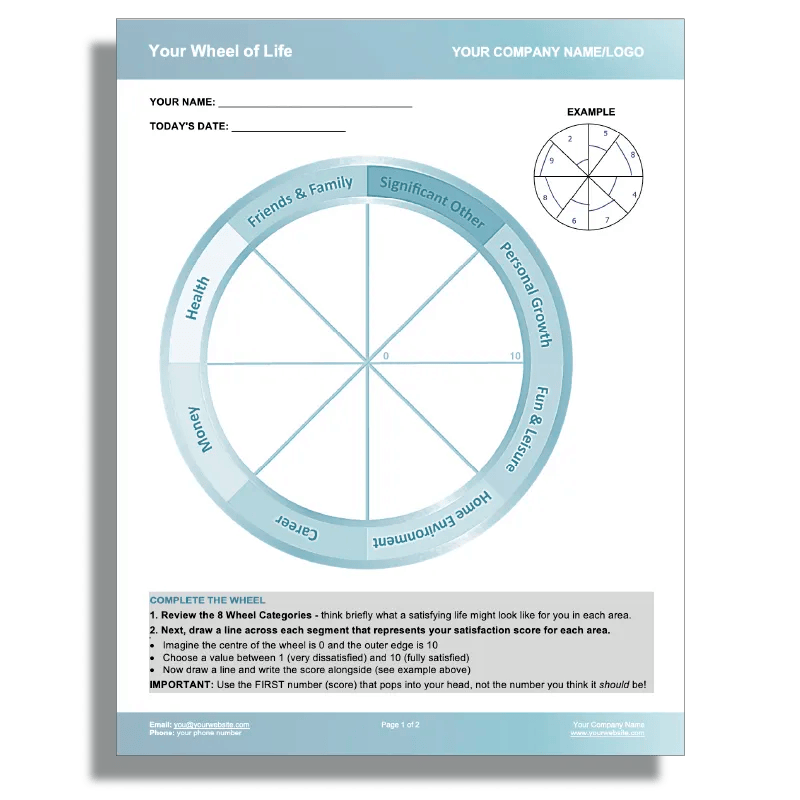 Wheel of Life Worksheet Life Coach