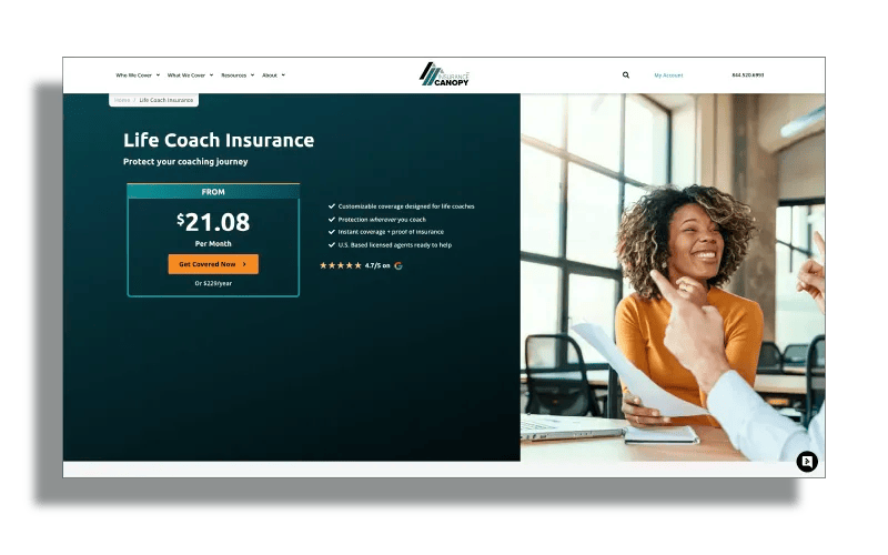 Coach Insurance Website screenshot