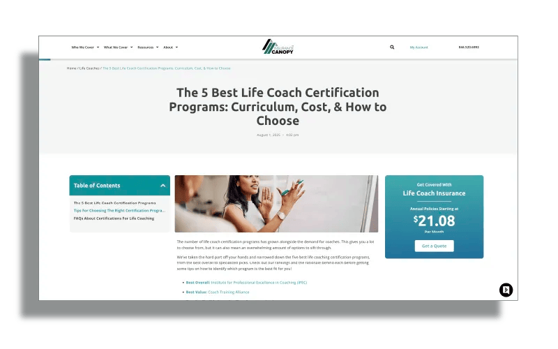 5 best life coach certification screenshot