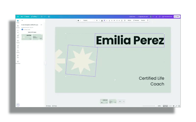 Canva Example for Life Coach creating business card