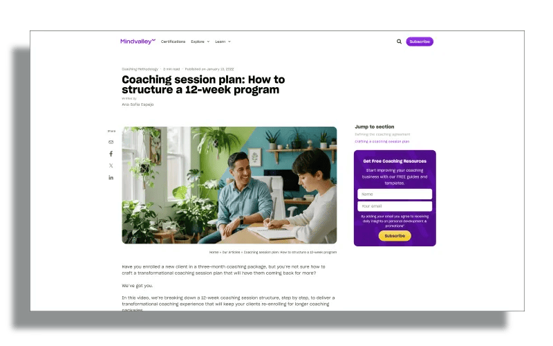 Coaching Session Plan Website Screenshot